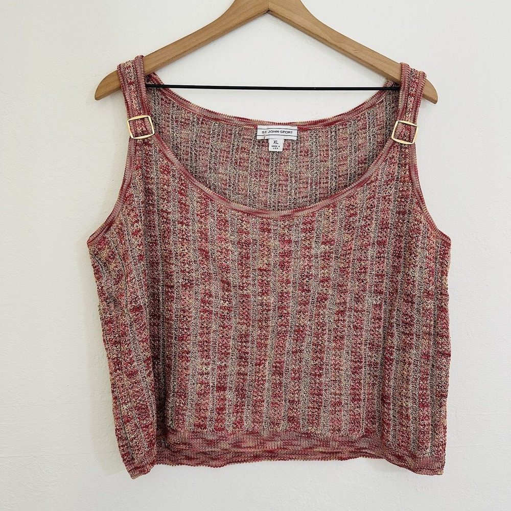 St John Sport Knit Tank Top Sweater Womens XL Multicolor BuckleOld Money Luxury